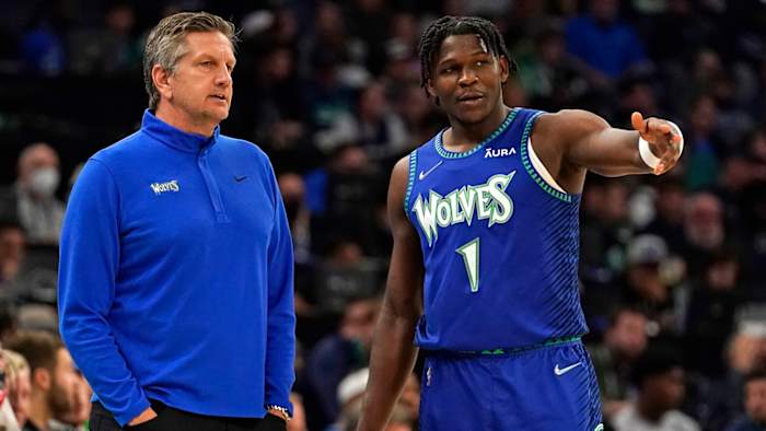 Minnesota Timberwolves head coach Chris Finch and guard Anthony Edwards.